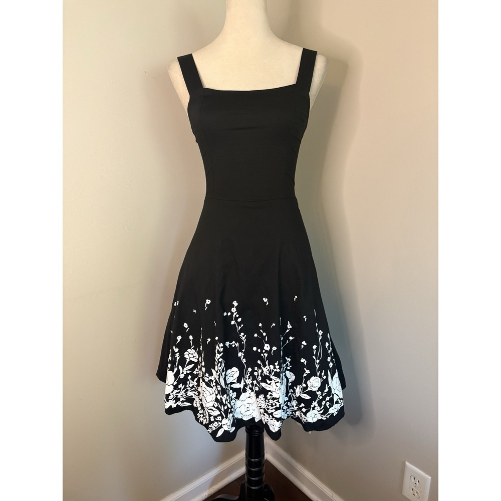 VTG Ruby Rox Y2K Black White Floral Skater Dress Tulle Petticoat Rockabilly 5 XS